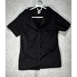 Magpie Goose Black Button up Shirt Shawl Collar Short Sleeve Women’s Size Medium